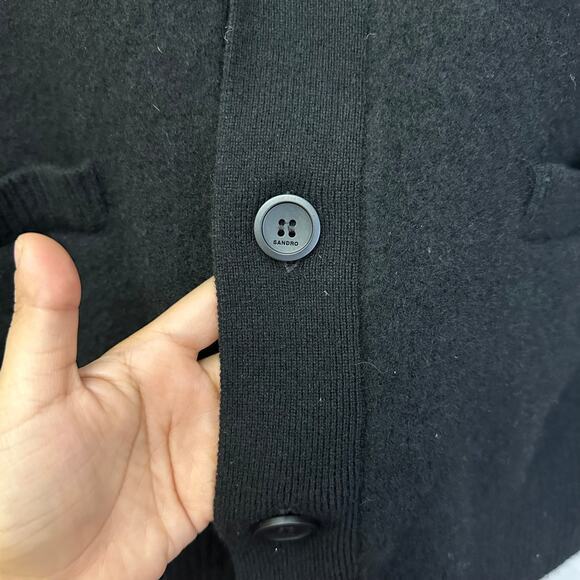 Sandro Yak Cardigan Black Size Medium V-Neck Knit - Picture 9 of 13